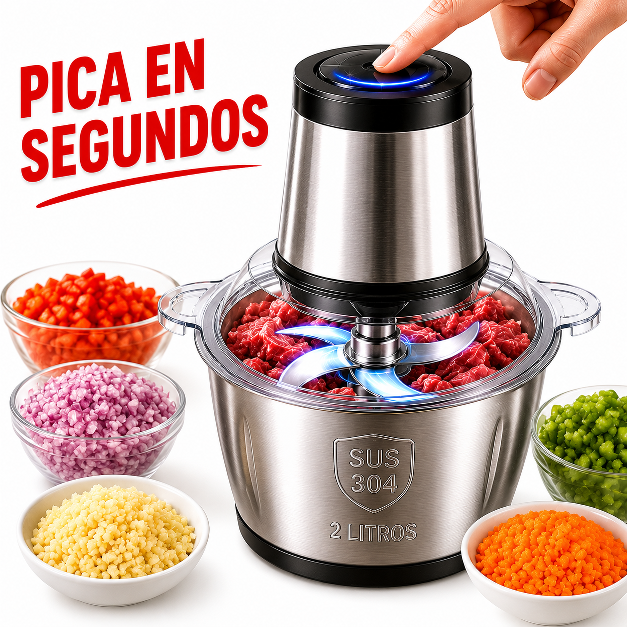 Picadora Eléctrica 2L de Acero Inoxidable