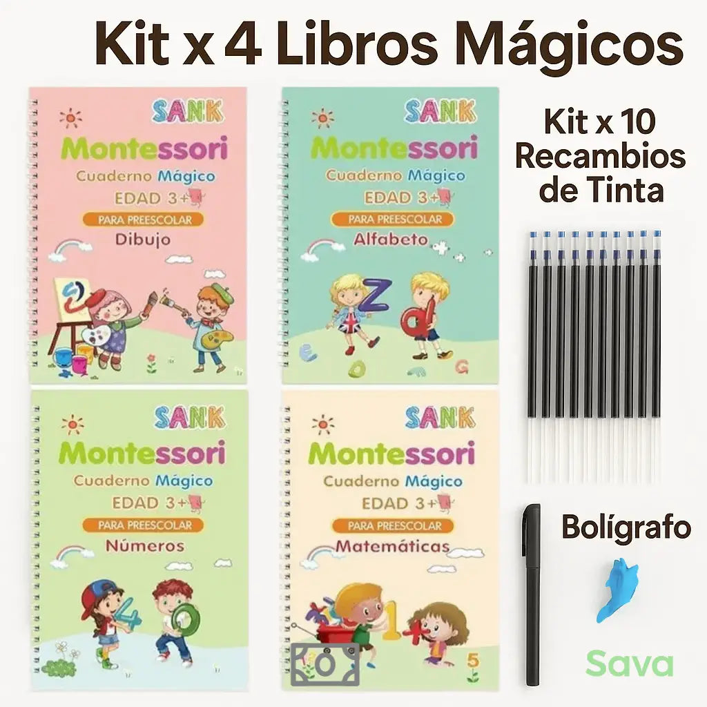 SankMagic™: KIT X 4 LIBROS DE CALIGRAFÍA TINTA MÁGICA REUTILIZABLE